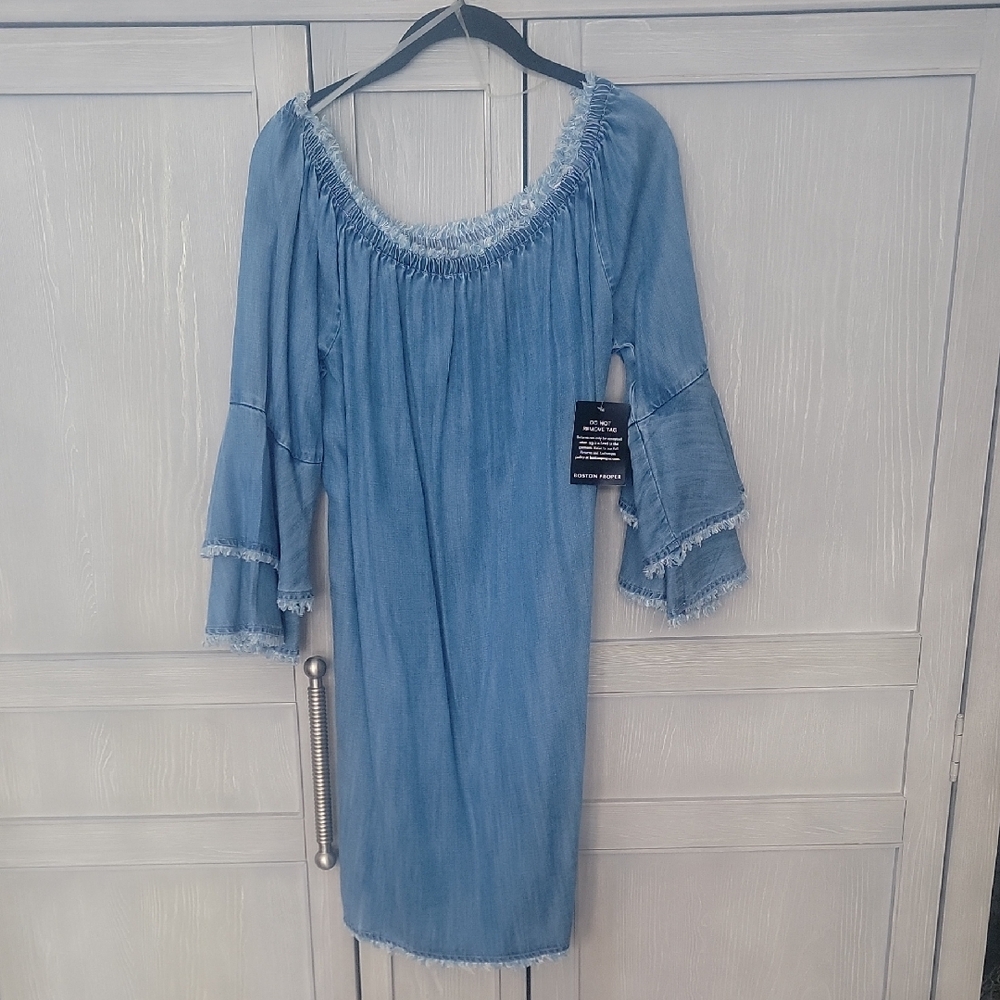 Boston Proper Blue Off-Shoulder Dress